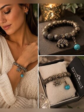 Tibetan Silver Elephant Charm Bracelet Turquoise Beaded Unisex